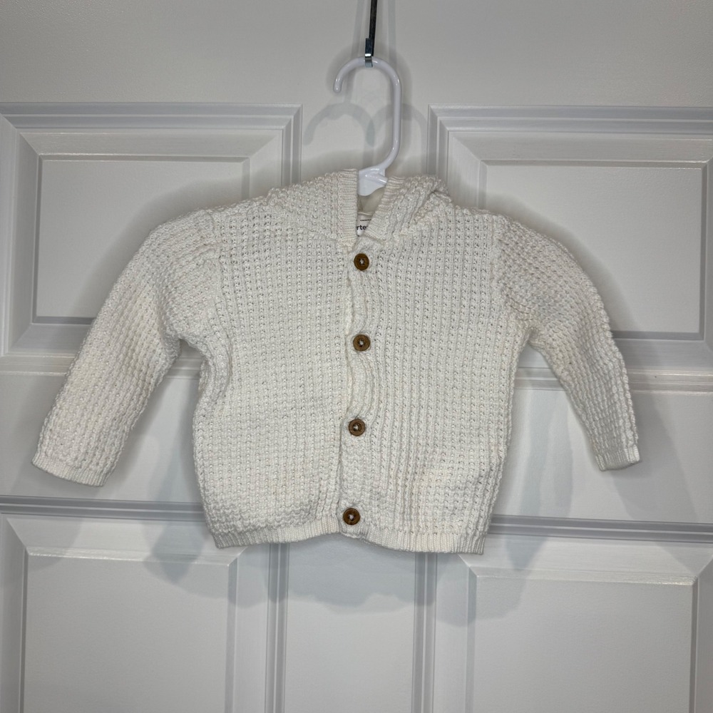 Carter's Baby Waffle Knit Hooded Cardigan Sweater with Bunny Ears Size 3 Months